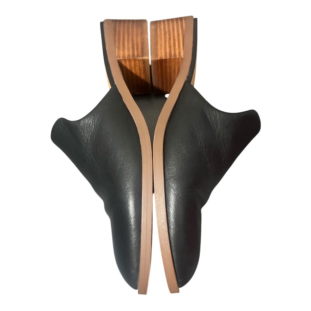 Slip On Black Leather Mules Womens 9 Crown Vintage Rydel Block Heel Pointed Toe - Picture 4 of 10